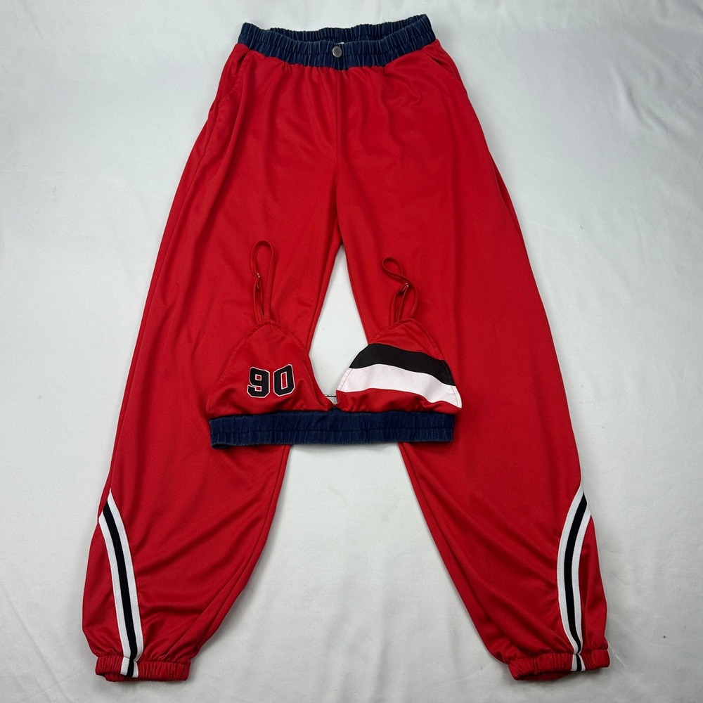 AQ Sport Tracksuit Joggers Bralette Red Striped‎ Two Piece Set